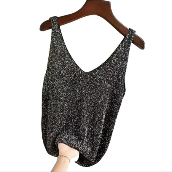 Sequin Knit V-Neck Sleeveless Top – Shiny Casual Tank, Elegant Holidays Outfit - Picture 12 of 12